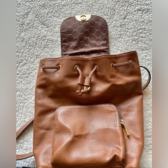 ALDO Drawstring Brown Backpack Adjustable Straps Snap Flap Closure - Picture 8 of 16